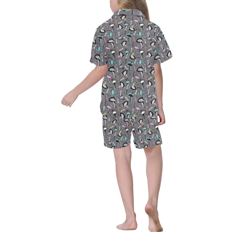 Ostrich Pattern Print Design 01 Kids' Boys' Girls' V-Neck Short Pajama Set