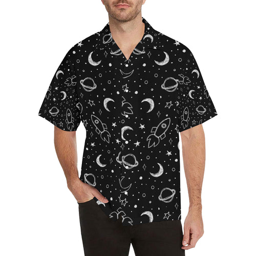 Hand drawn space rocket star planet Men's All Over Print Hawaiian Shirt