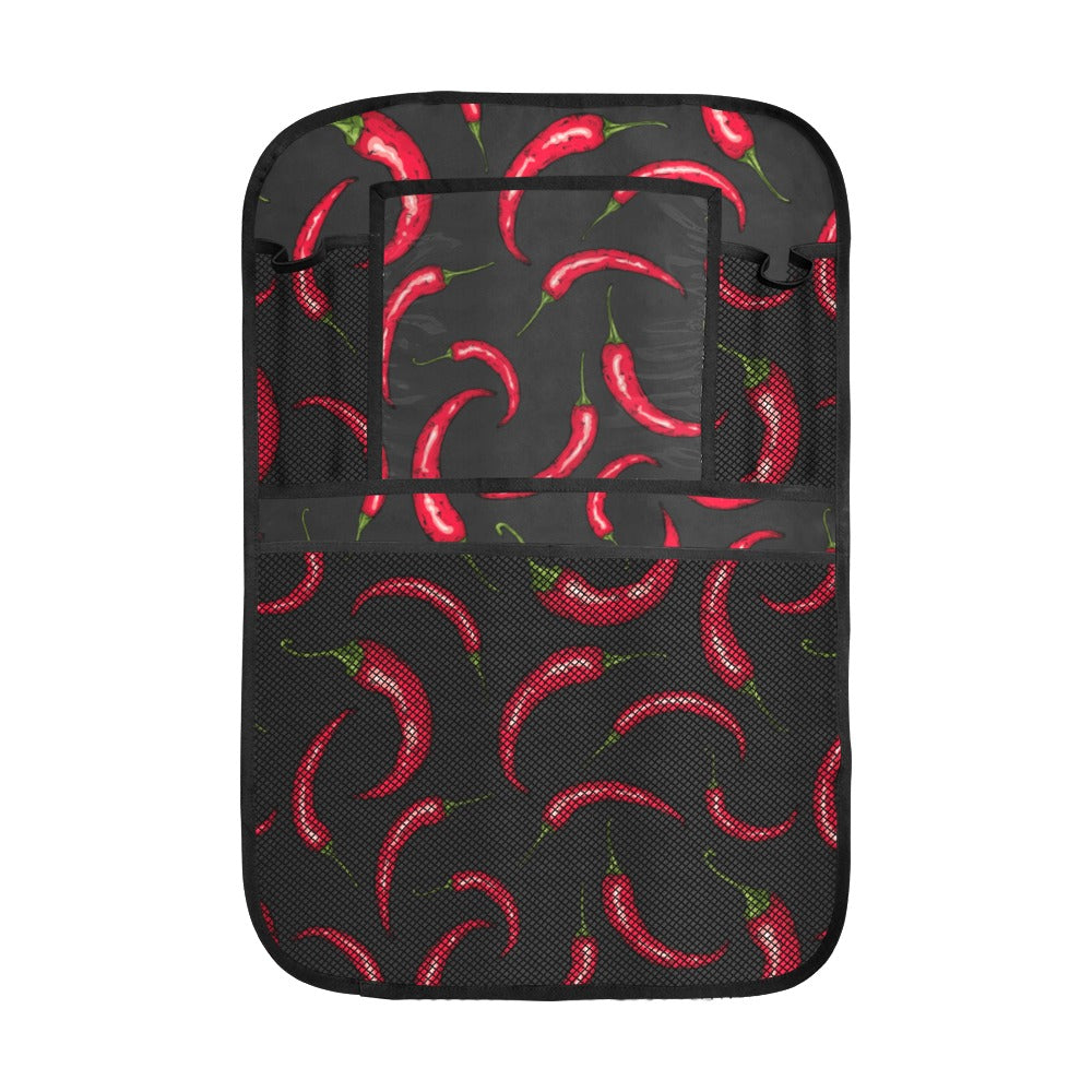 Chili peppers pattern black background Car Seat Back Organizer