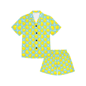 Duck Pattern Print Design 03 Kids' Boys' Girls' V-Neck Short Pajama Set