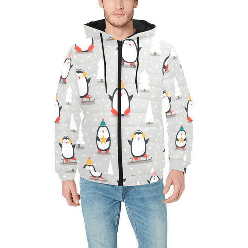 Cute Penguin christmas pattern Men's Padded Hooded Jacket