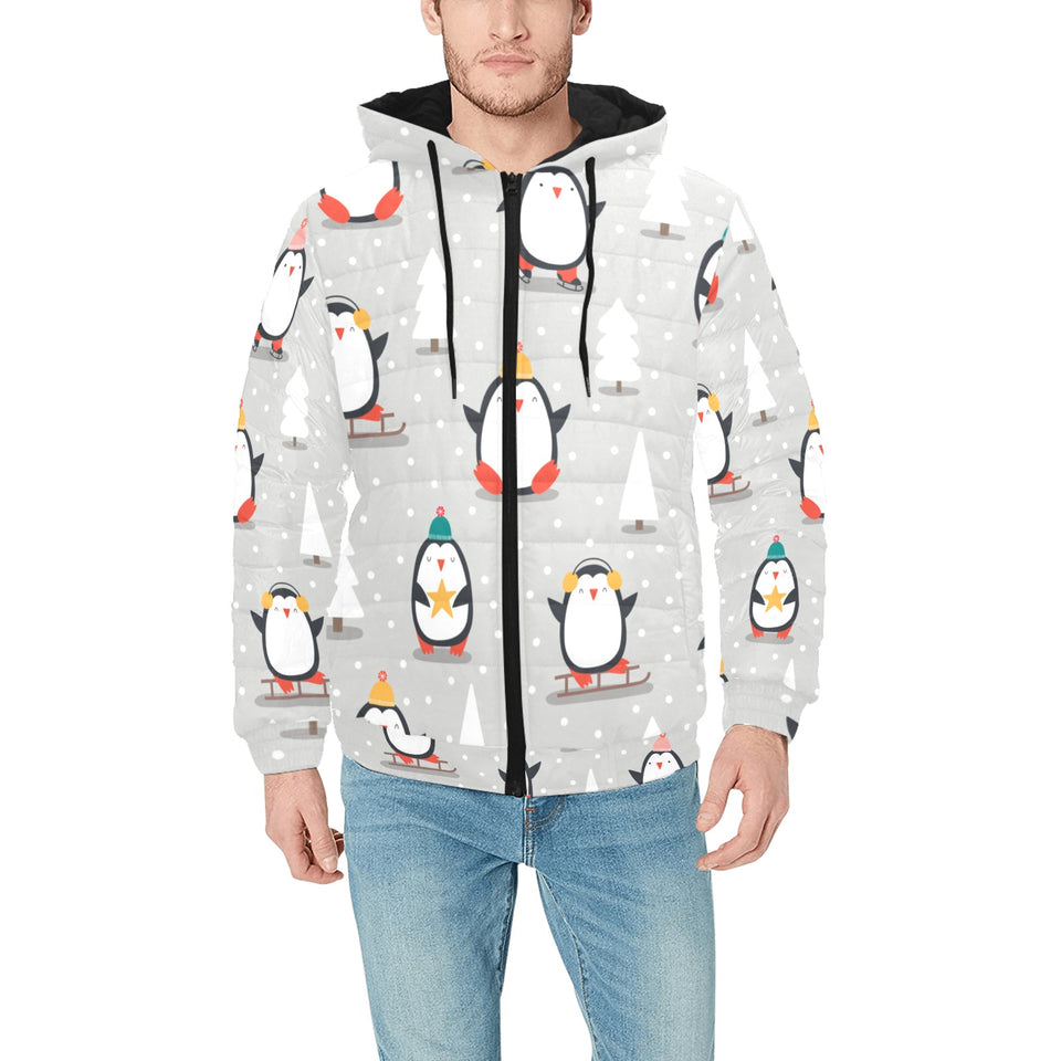Cute Penguin christmas pattern Men's Padded Hooded Jacket