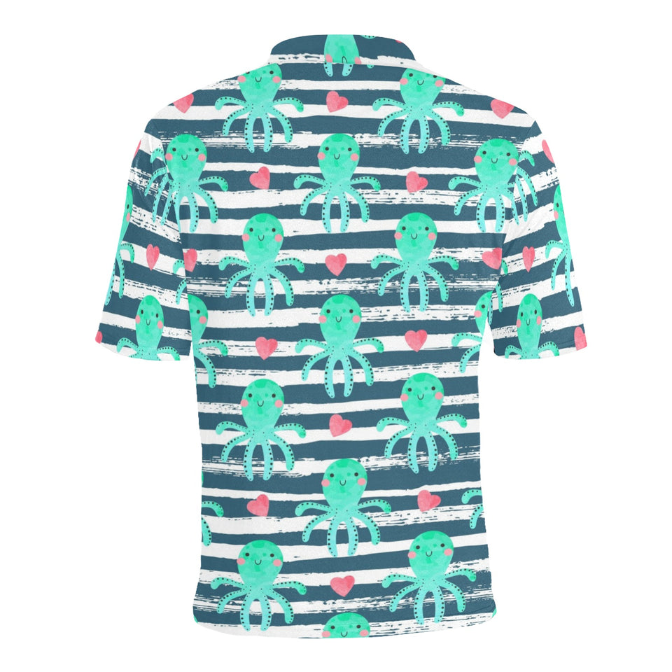 Cute octopuses heart striped background Men's All Over Print Polo Shirt