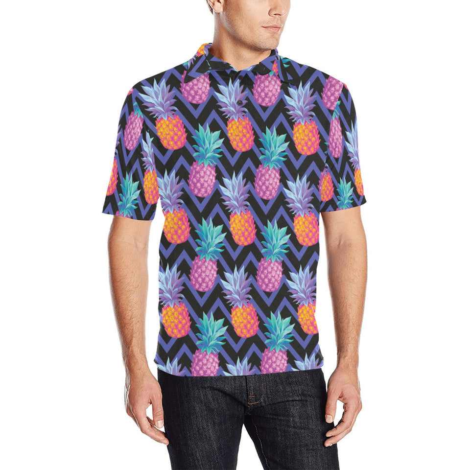 Pineapples pattern zigzag background Men's All Over Print Polo Shirt