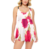 dragon fruits design pattern Chest Sexy Pleated Two Piece Swim Dress