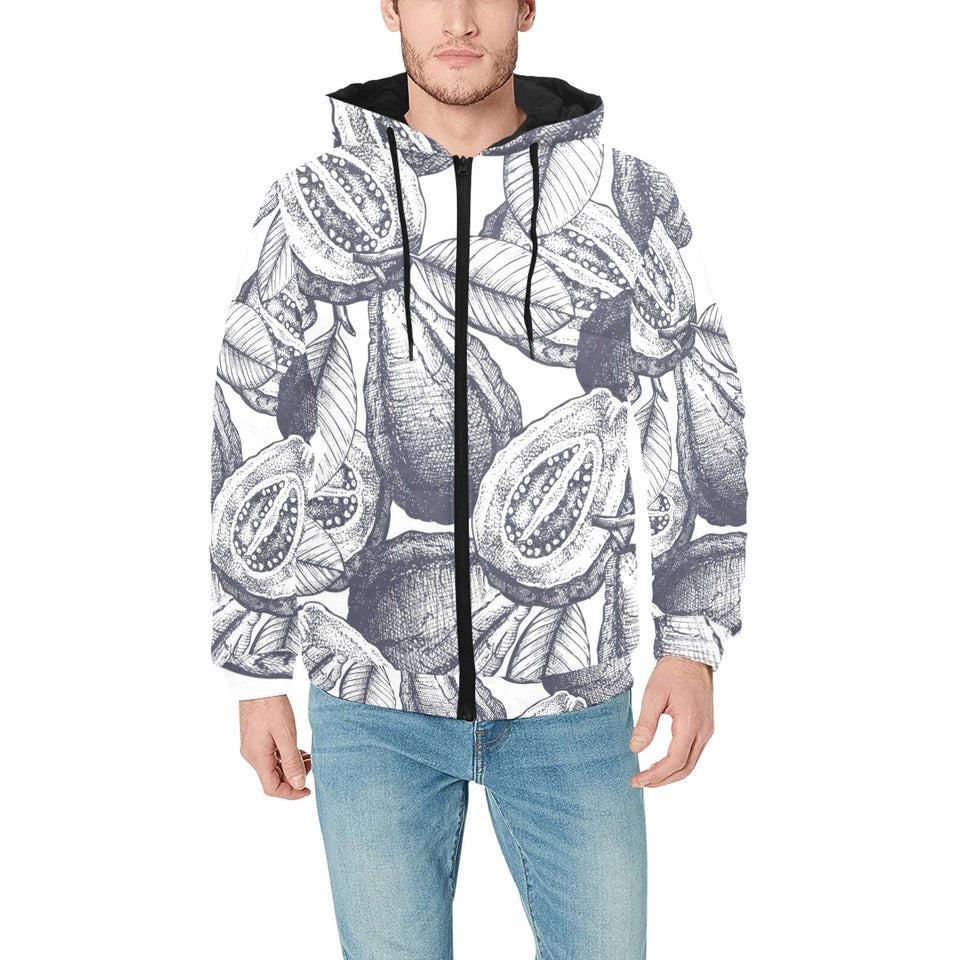 Guava tropical hand drawn pattern Men's Padded Hooded Jacket