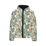 Toucan tropical green jungle palm pattern Kids' Boys' Girls' Padded Hooded Jacket