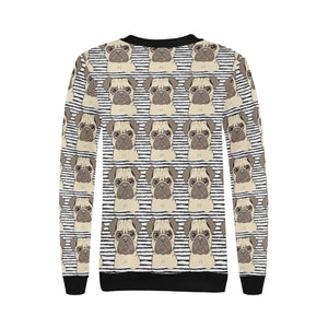Happy pug pattern Women's Crew Neck Sweatshirt