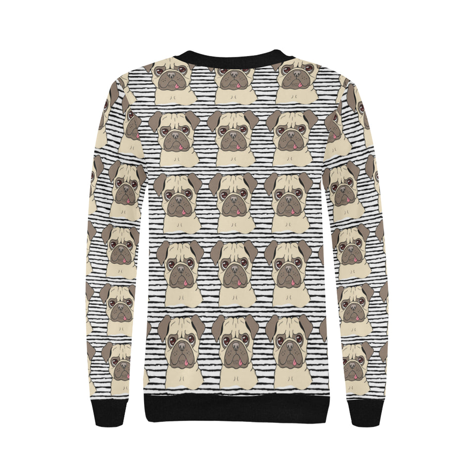 Happy pug pattern Women's Crew Neck Sweatshirt