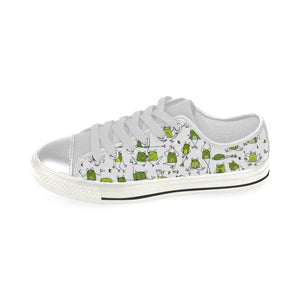 Sketch funny frog pattern Women's Low Top Canvas Shoes White