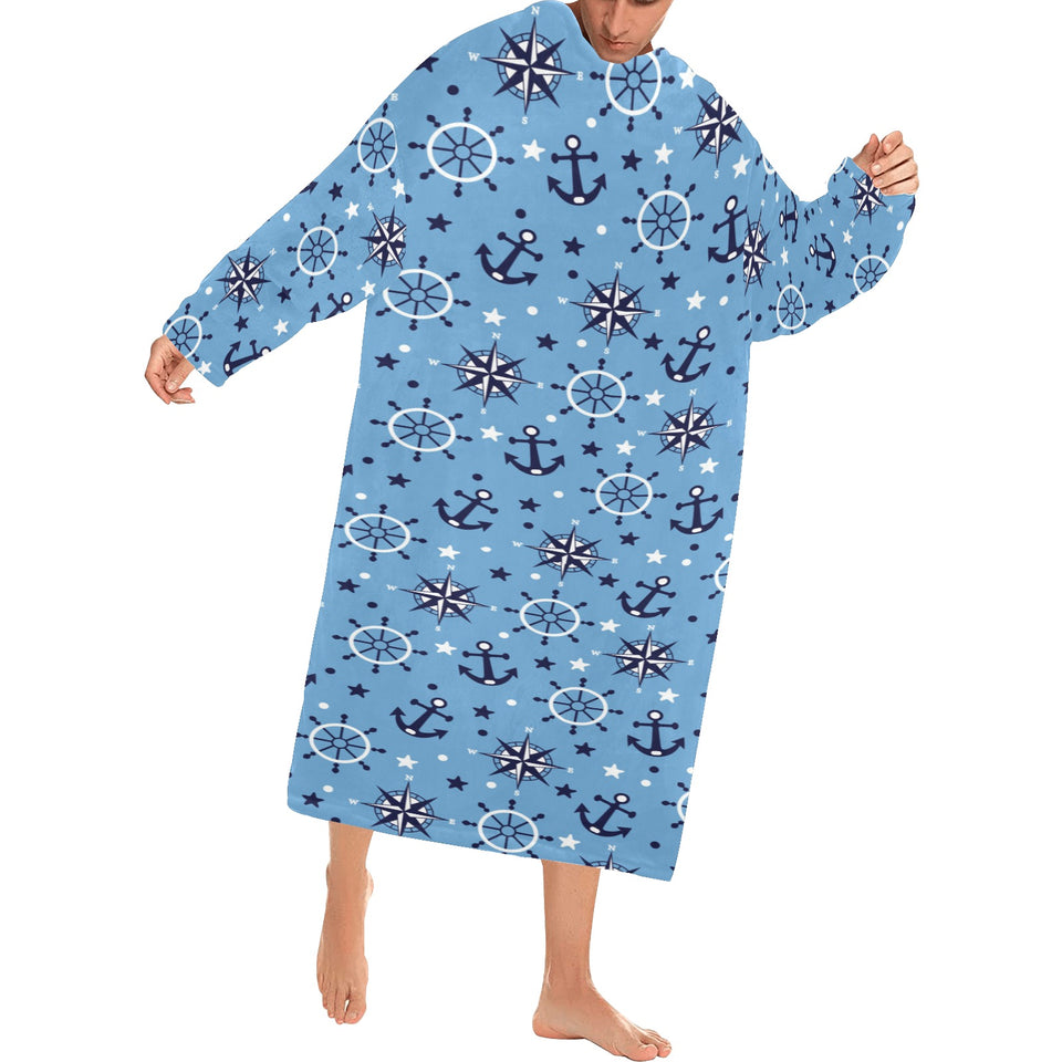 Anchors rudder compass star nautical pattern Blanket Robe with Sleeves