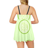 Cucumber pattern Chest Sexy Pleated Two Piece Swim Dress