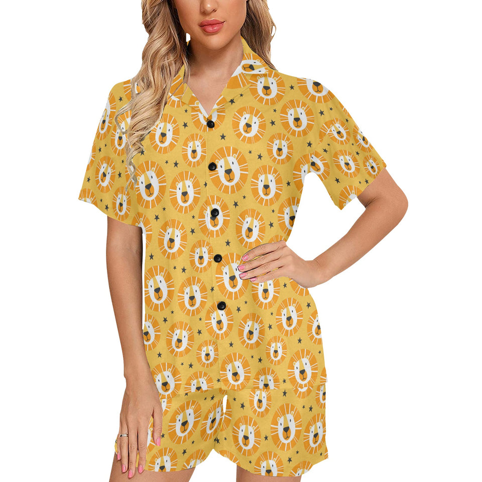 Lion Pattern Print Design 03 Women's V-Neck Short Pajama Set