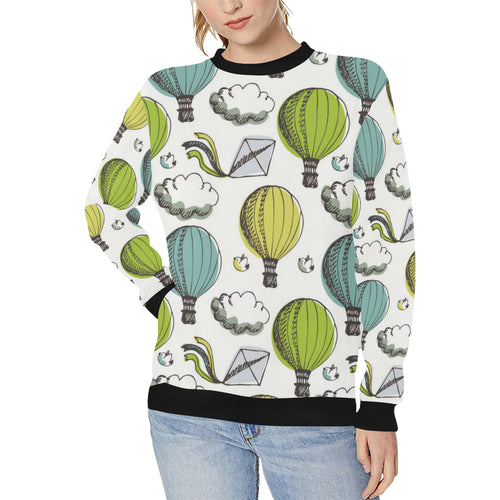 Hot Air Balloon Bird Cloud Pattern Women's Crew Neck Sweatshirt