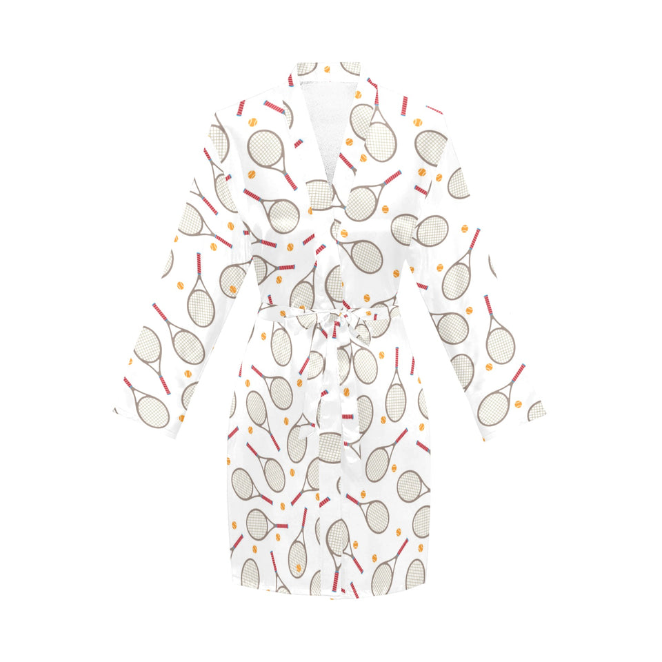 Tennis Pattern Print Design 04 Women's Long Sleeve Belted Night Robe