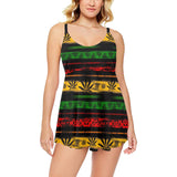 Canabis Marijuana Weed Pattern Print Design 04 Chest Sexy Pleated Two Piece Swim Dress