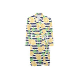 Pineapples pattern striped background Men's Long Sleeve Belted Night Robe