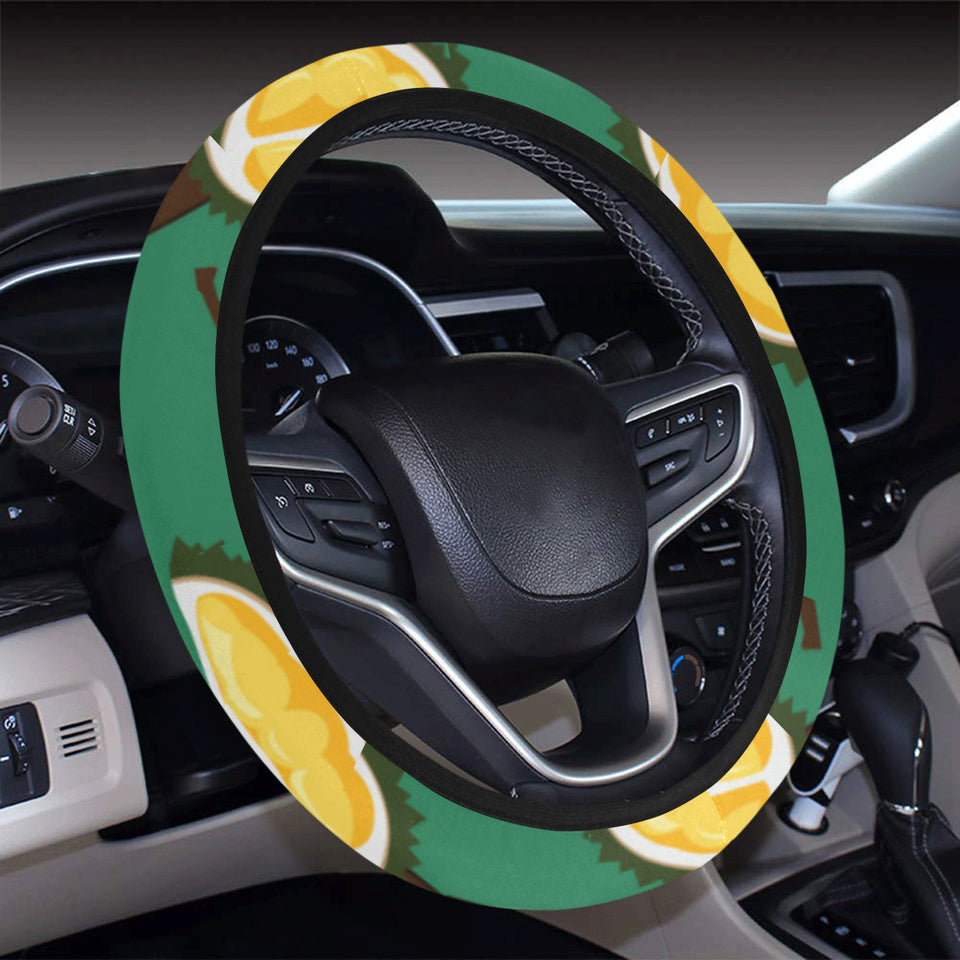 Durian pattern green background Car Steering Wheel Cover