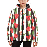 red and white tulips pattern Kids' Boys' Girls' Padded Hooded Jacket