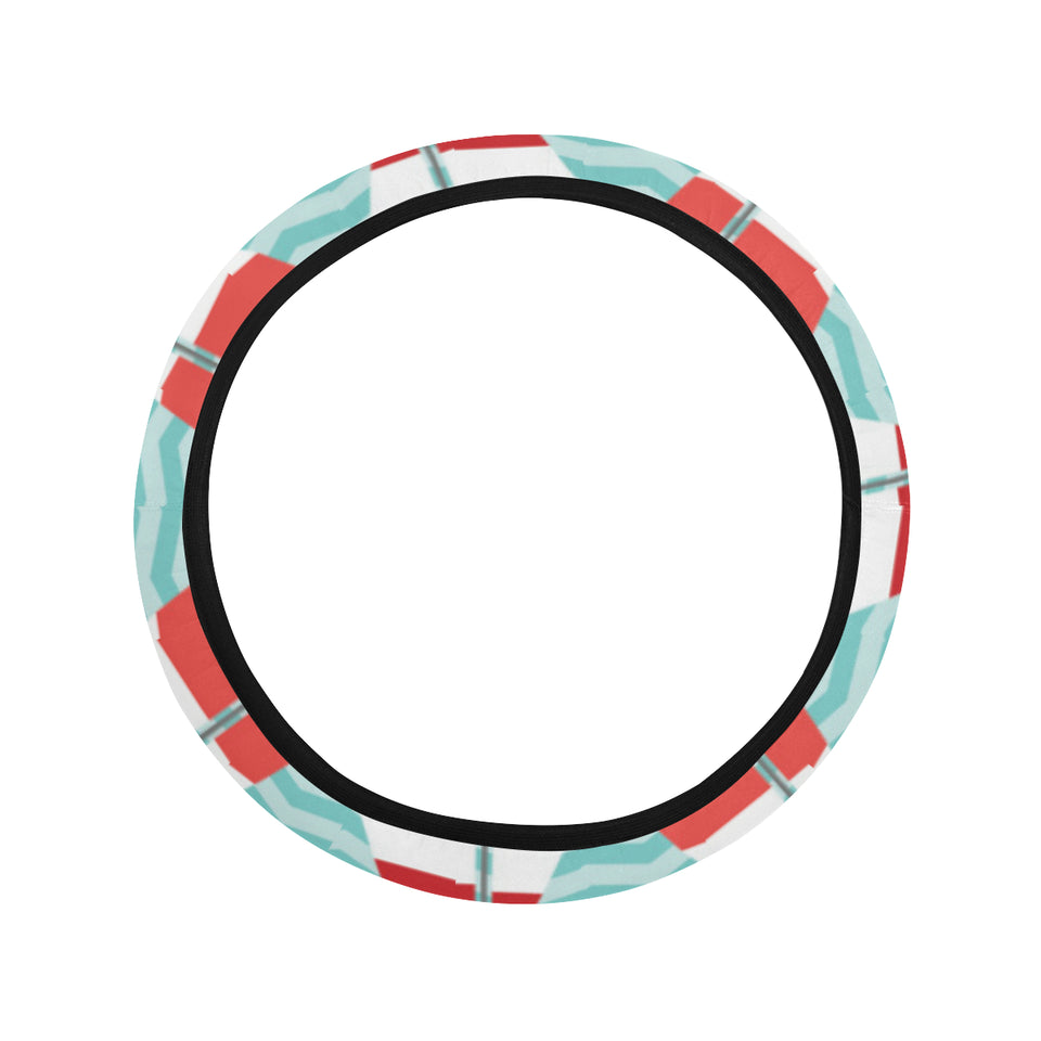 Red White sailboat wave background Car Steering Wheel Cover