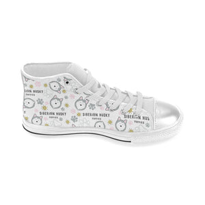 Siberian Husky design pattern Women's High Top Canvas Shoes White