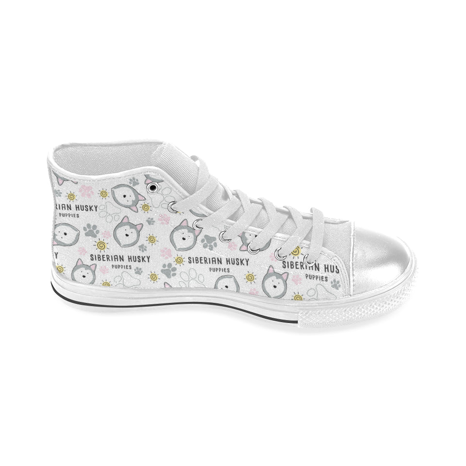 Siberian Husky design pattern Women's High Top Canvas Shoes White