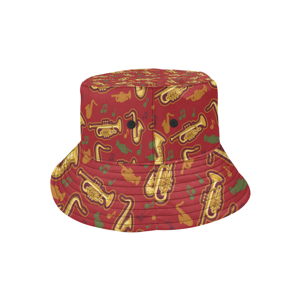Saxophone cornet pattern red background Unisex Bucket Hat