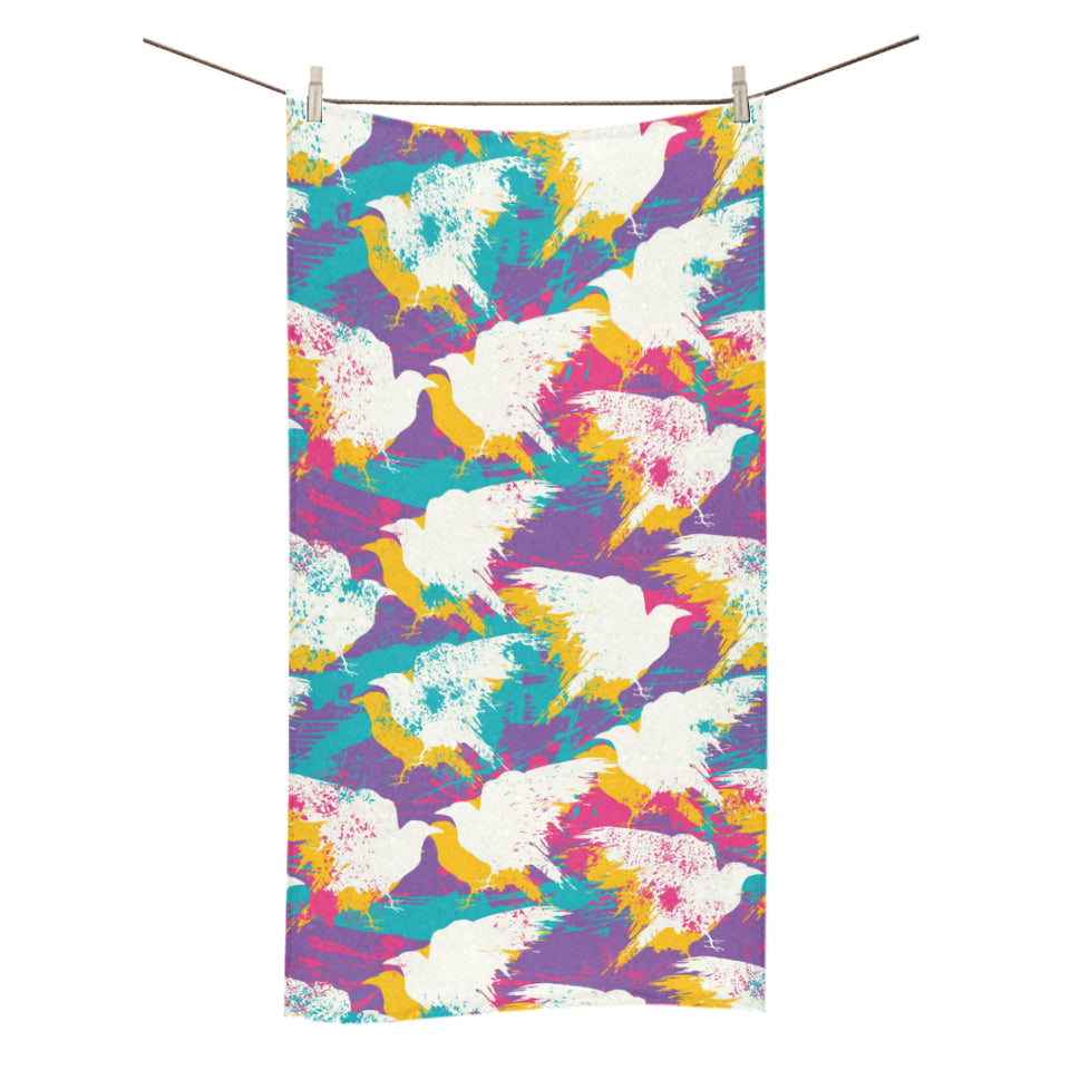 Colorful crow illustration pattern Bath Towel
