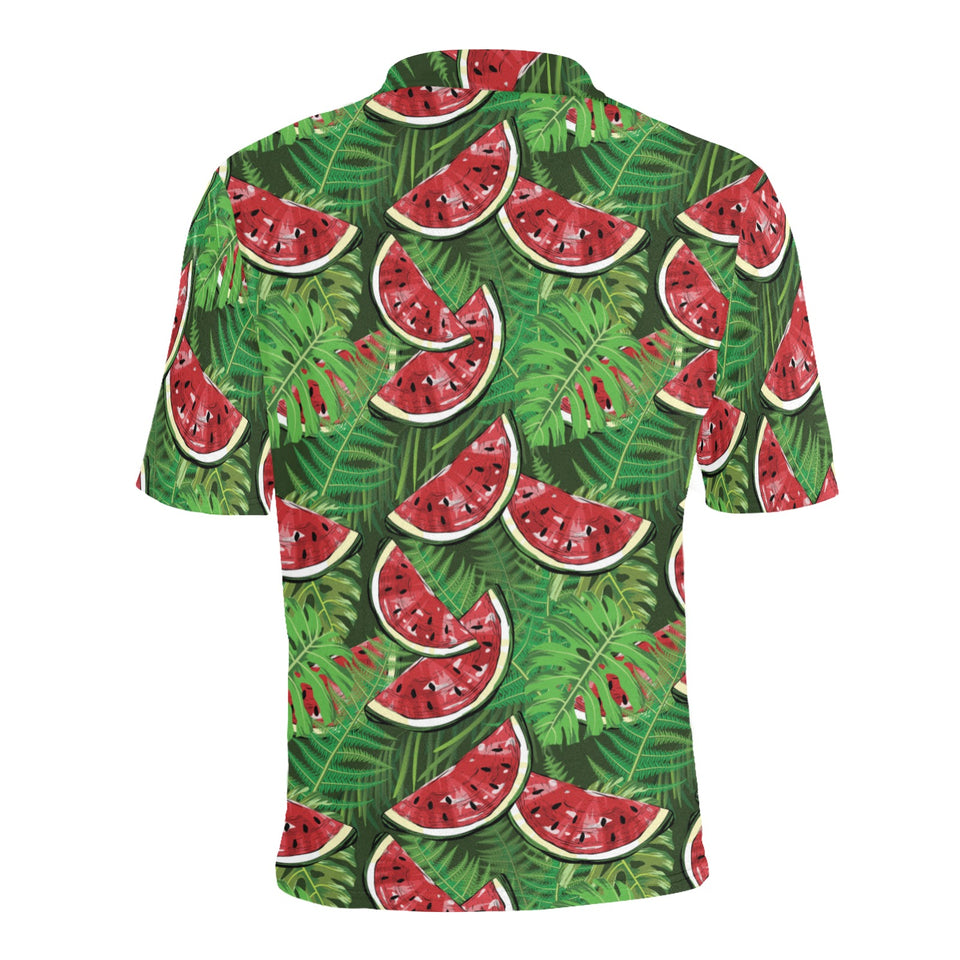 Watermelons tropical palm leaves pattern backgroun Men's All Over Print Polo Shirt