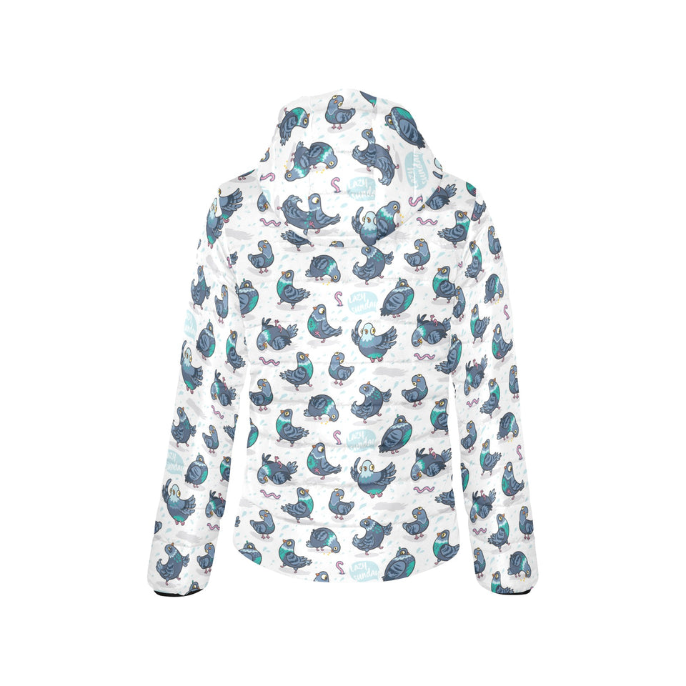 Pigeon Pattern Print Design 02 Women's Padded Hooded Jacket