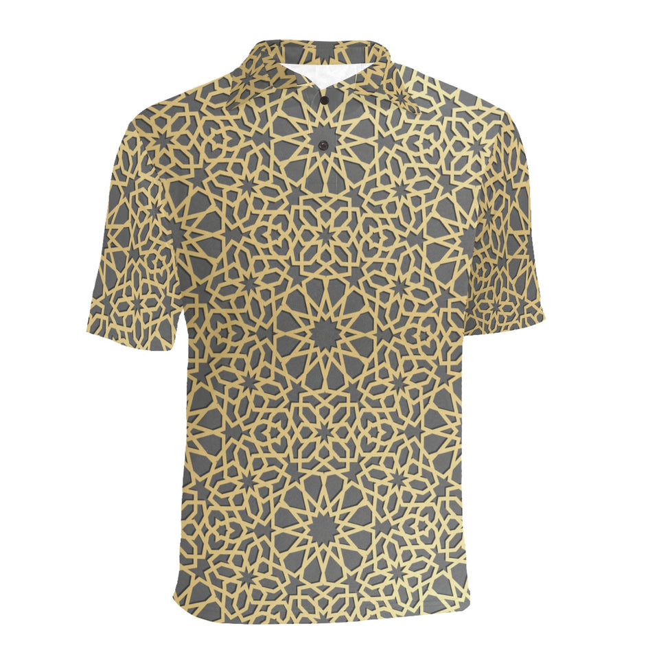 arabic star gold pattern Men's All Over Print Polo Shirt