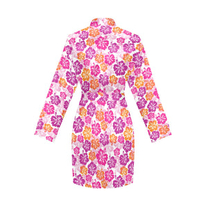 Hibiscus Pattern Print Design 01 Women's Long Sleeve Belted Night Robe