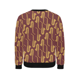 Hand drawn gold saxophone red background Men's Crew Neck Sweatshirt