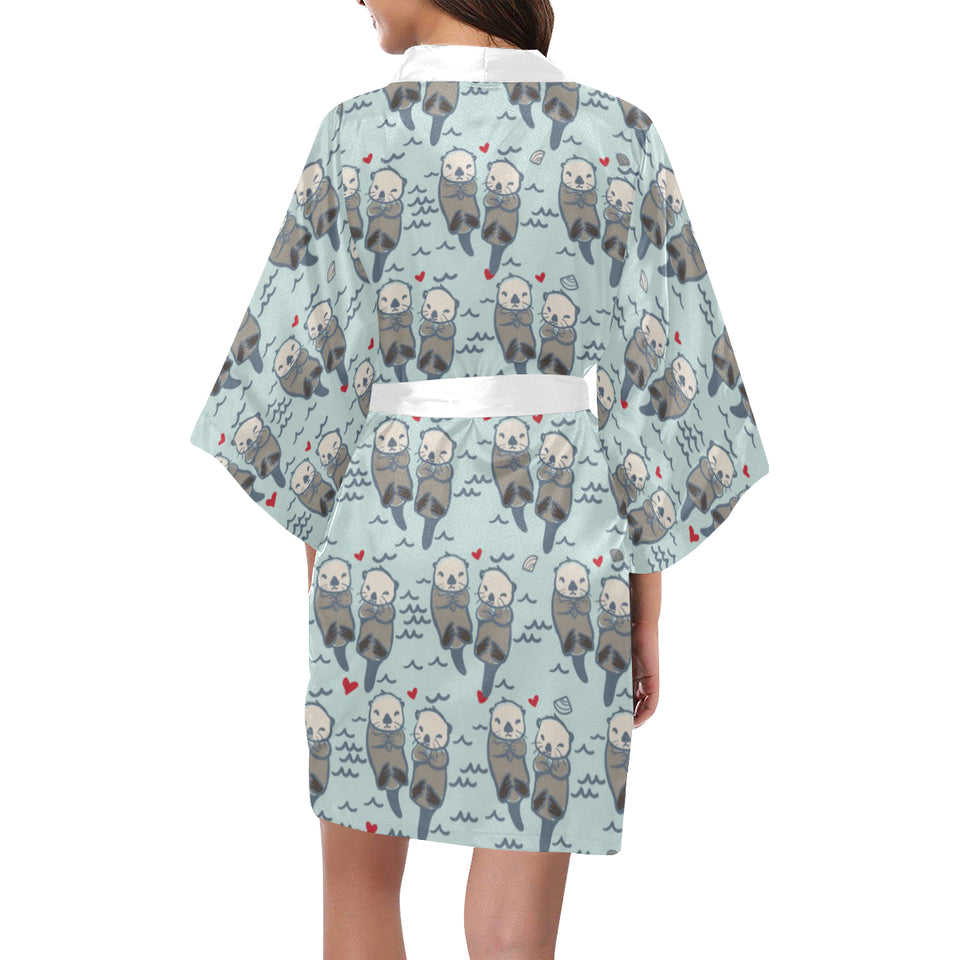 Lovely Sea Otter Pattern Women's Short Kimono Robe