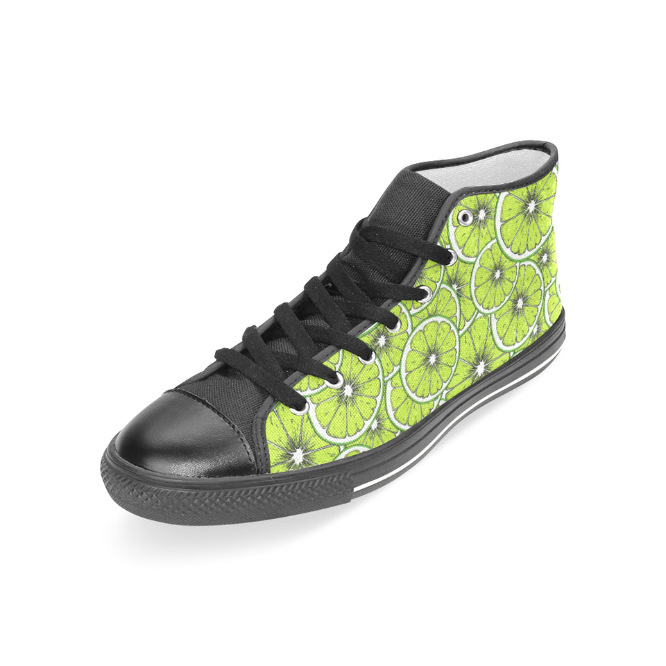 Slices of Lime design pattern Women's High Top Canvas Shoes Black