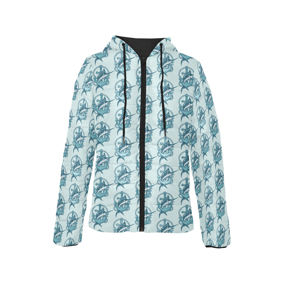Swordfish Pattern Print Design 05 Women's Padded Hooded Jacket