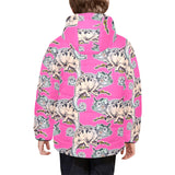 Chameleon lizard pattern pink background Kids' Boys' Girls' Padded Hooded Jacket