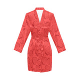 strawberry pattern red background Women's Long Sleeve Belted Night Robe
