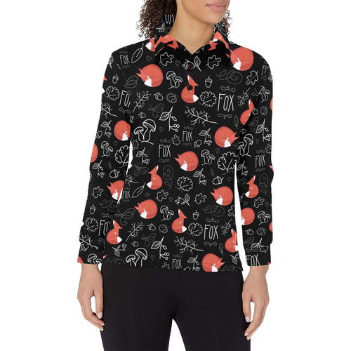 fox sleeping fox pattern Women's Long Sleeve Polo Shirt