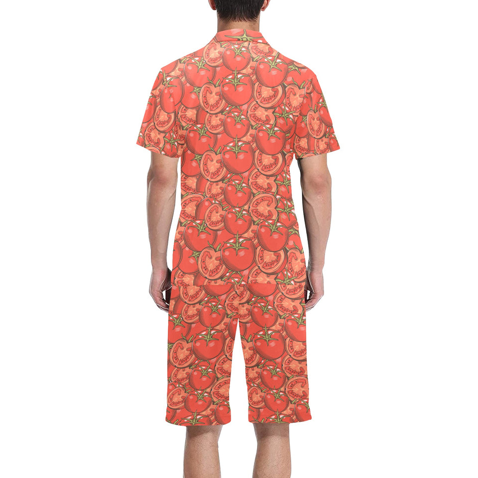 Red Tomato Pattern Men's V-Neck Short Pajama Set