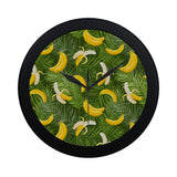 Banana Palm Leaves pattern Elegant Black Wall Clock