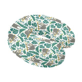 Cute sloths tropical palm leaves white background U-Shaped Travel Neck Pillow