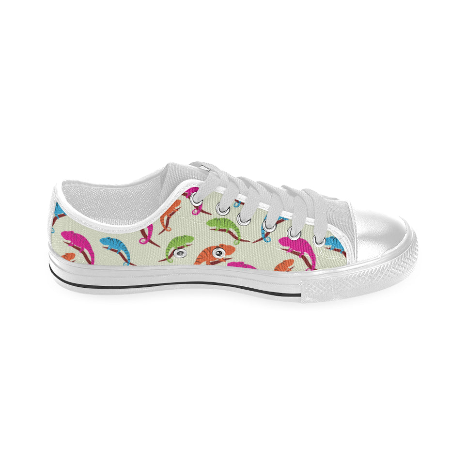 Colorful Chameleon lizard pattern Men's Low Top Shoes White
