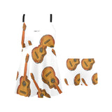 Paint Guitar Pattern Chest Sexy Pleated Two Piece Swim Dress