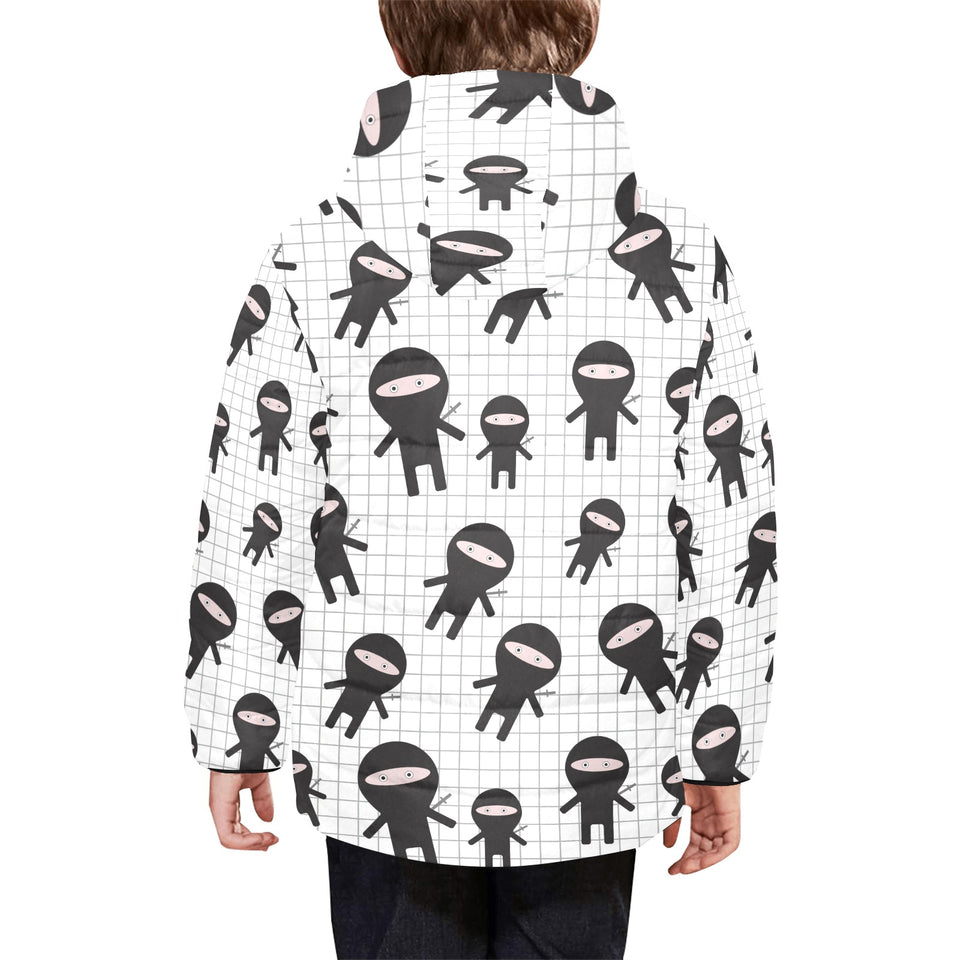 Ninja pattern plaid background Kids' Boys' Girls' Padded Hooded Jacket