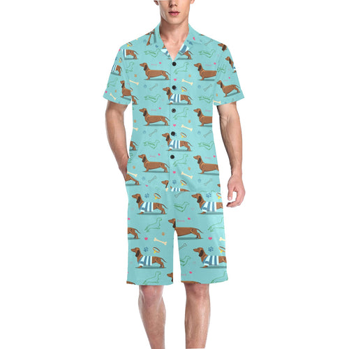 Dachshund decorative background Men's V-Neck Short Pajama Set