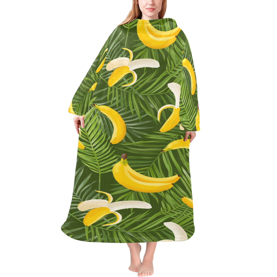 Banana Palm Leaves pattern Blanket Robe with Sleeves