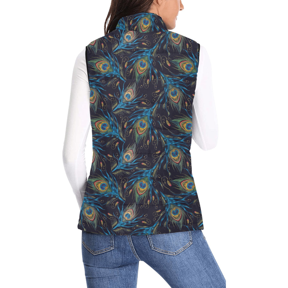 Beautiful peacock feather pattern Women's Padded Vest