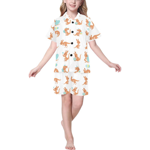 Cute Kangaroo pattern Kids' Boys' Girls' V-Neck Short Pajama Set