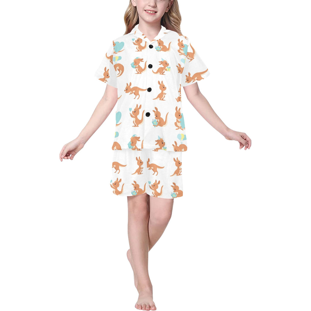 Cute Kangaroo pattern Kids' Boys' Girls' V-Neck Short Pajama Set